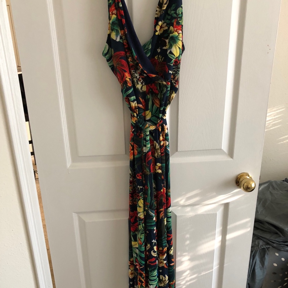 Floral jumpsuit with accent belt